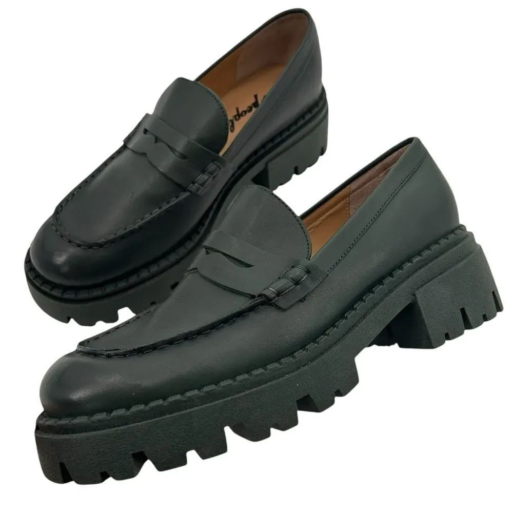 Free people Lyra lug sole dark green loafer size 39.5 - Picture 3 of 13